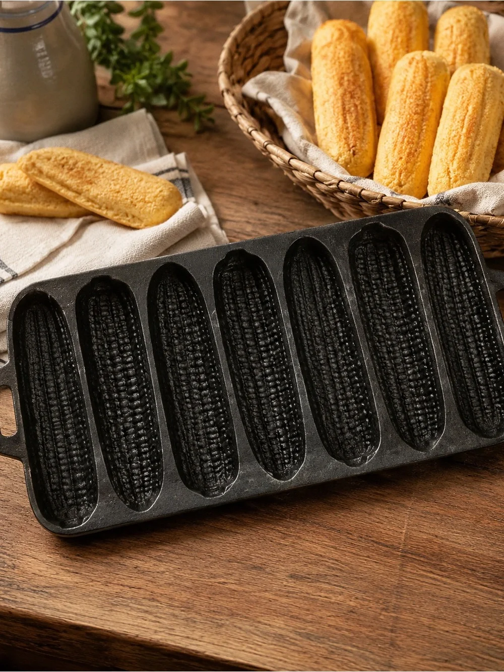 cast iron cornbread pan designed to bake corncob-shaped sticks